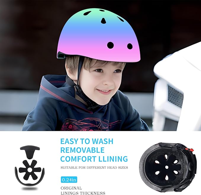 Adjustable Gradient Color Kids/Toddler Bike Helmet for 1-2-3-5-8-14 Years Boys Girls,Skateboard Helmet with Knee and Elbow Pads Wrist Guard Roller Skates,Cycling,Skating Scooter Longboard