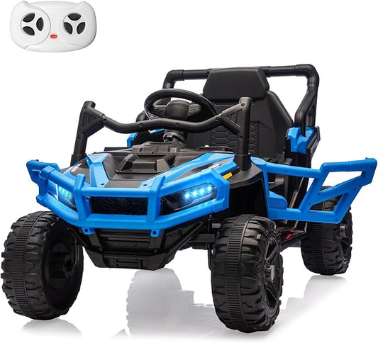 24V Kids Ride on Truck Car Remote Control, Twin 55W Motors 4MPH Max Speed Off-Road UTV, Bluetooth Music, Suspension System Safety Belt, Electric Vehicles Gift for Boys & Girls-Blue