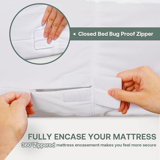 King Mattress Protector Cover【Sealed Zipper+Terry Cloth】 76"x 80" Fits [13/14/15/16 in] Deep, 6-Side Encases Waterproof Breathable Mattress Pad Cover