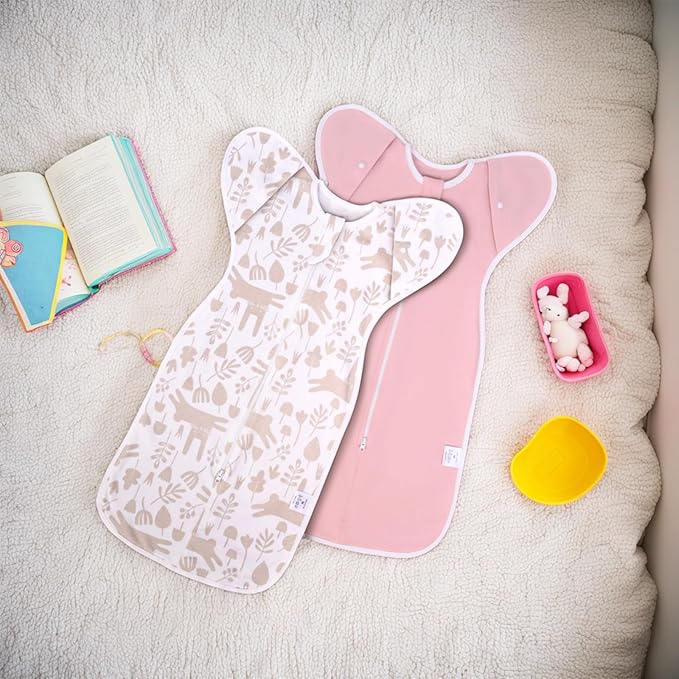 2-Pack Transitional Swaddle Sleep Sack - Arms Up Swaddle 6-9 Month, Baby Swaddles for Newborn, Cuff Removable Design, Pink Bunny Breathable Baby Sleep Sacks with 2-Way Zipper