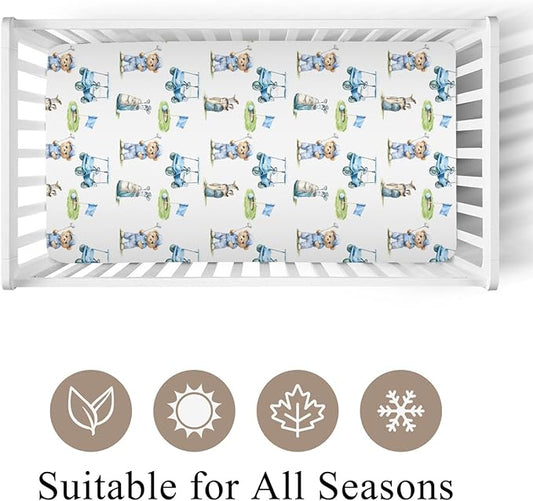 Cute Bear Golf Cart Blue Baby Crib Sheet for Boys Girls 52x28x9 in Bears Sport Golfing Flag Club Fitted Crib Mattress Cover for Standard Crib and Toddler Outdoor Sports Bed Sheet Animal One Size
