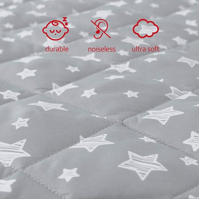 Pack and Play Sheets Fitted 2 Pack, Compatible with Graco Pack n Play, Soft and Breathable Playpen Sheets 39"×27"×5", Gray Star&Black Star