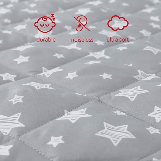 Pack and Play Sheets Fitted 2 Pack, Compatible with Graco Pack n Play, Soft and Breathable Playpen Sheets 39"×27"×5", Gray Star&Black Star