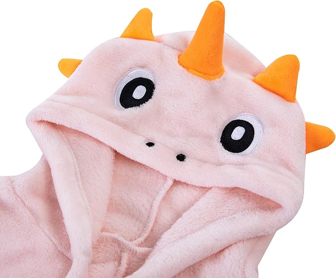 Dinosaur Boys Girls Fleece Hooded Robe Kids Toddler Warm Fuzzy Cartoon Dino Bathrobe