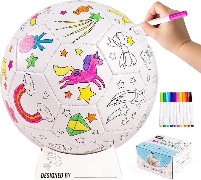 EVERICH TOY Paint Your Own Soccer Ball with Markers, Toddler Arts and Crafts Kits Soccer Gifts for Girls Boys, Size 3 Unicorn Toys Coloring Custom Soccer Ball Birthday Gifts for Kids 3 4 5 6-8 8-12