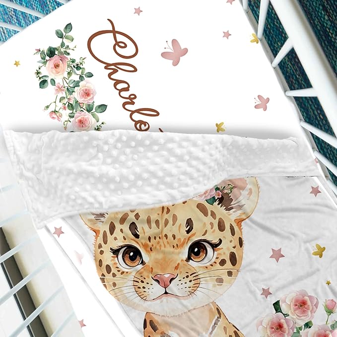 Yellow Lion Theme Personalized Crib Bedding Set - 2 Piece Custom Name Crib Set with Blanket and Crib Sheet for Infant, Crib Set for Newborns Infant, Soft and Cozy