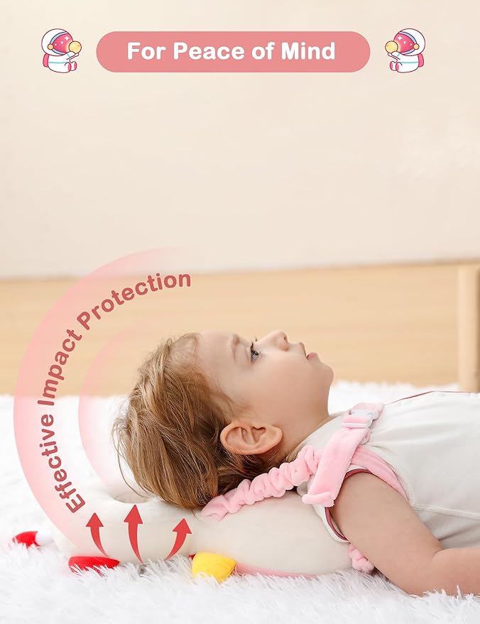 JunNeng Baby Head Protector Backpack, Toddler Walking Fall Head Protection, Robot Pink