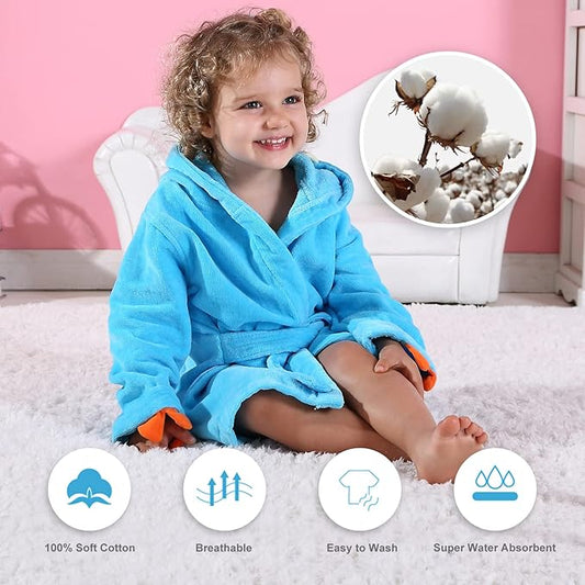 MICHLEY Girls Boys Robe Cotton Towel Baby Animal Dinosaur Style Hooded Bathrobe
