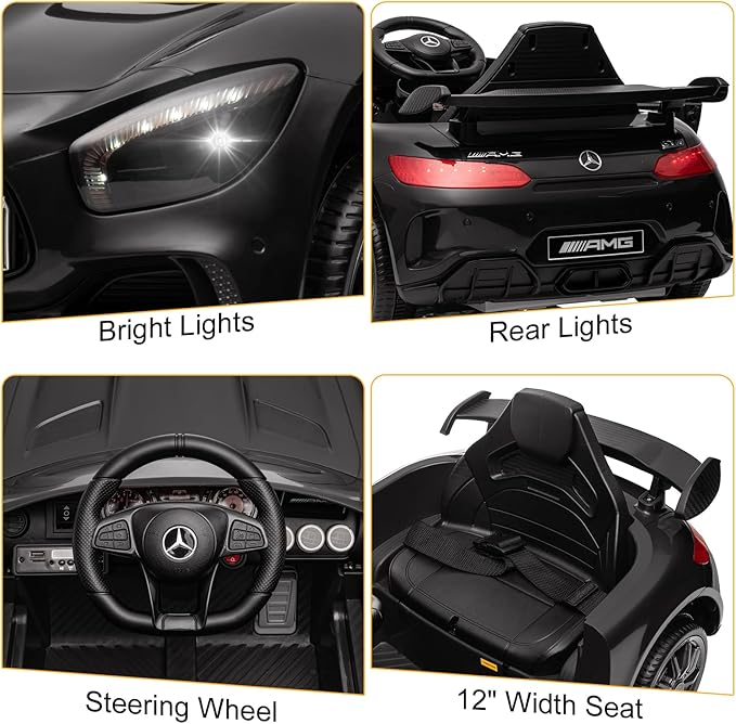Winado 12V Ride on Car, Licensed Mercedes Benz AMG GTR Battery Powered Electric Vehicle, w/Parent Remote, Wider Seat, LED Lights, Openable Doors, MP3 Player, Smooth Start, 3 Speeds - Black