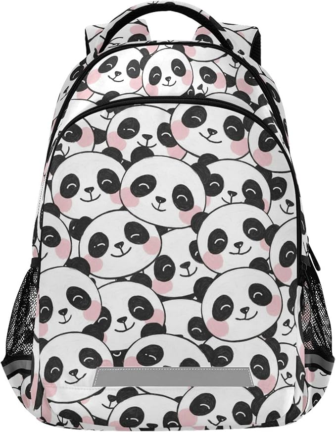 MNSRUU School Backpack with Chest Strap, Dot With Cute Panda Laptop Backpack, Travel Hiking Backpack for Boys Girls, Rucksack, Knapsack