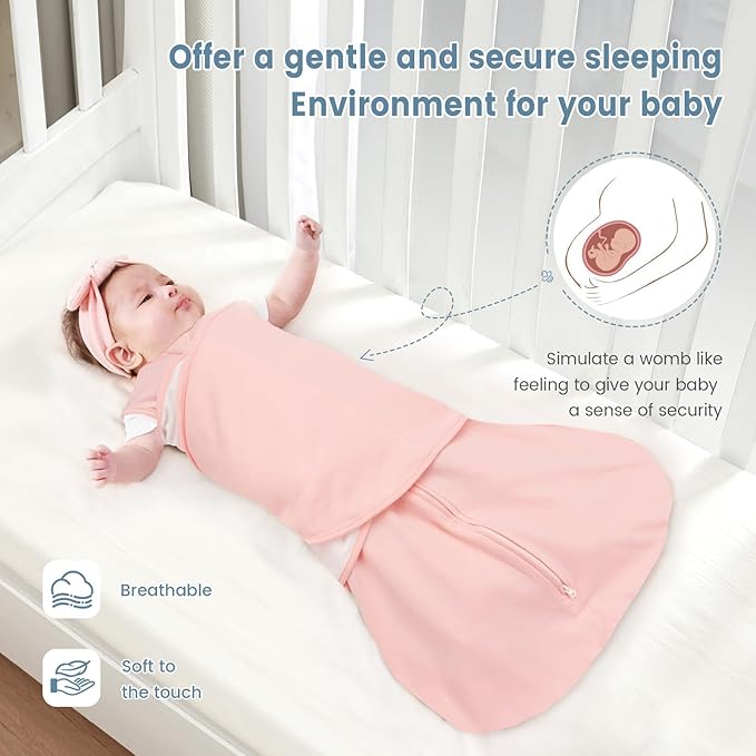 ZIGJOY Sleep Sack Swaddle 1.0 Tog Baby Wearable Blanket 100% Cotton Baby Swaddle Blanket for Newborns 6-12 Months Ocean&Pink