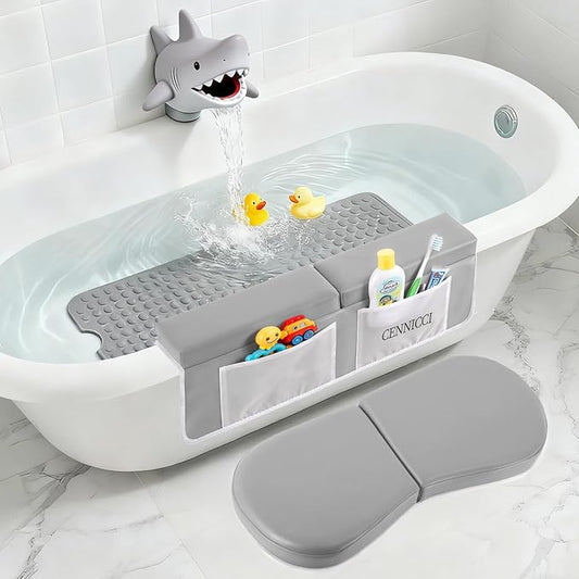 Bath Kneeler and Elbow Kneeling Rest Pad for Baby Bathing Parents,Faucet Cover Baby Bathtub Silicone Whale for Kids,39 x 16 Inch Extra Long Bathtub Mats