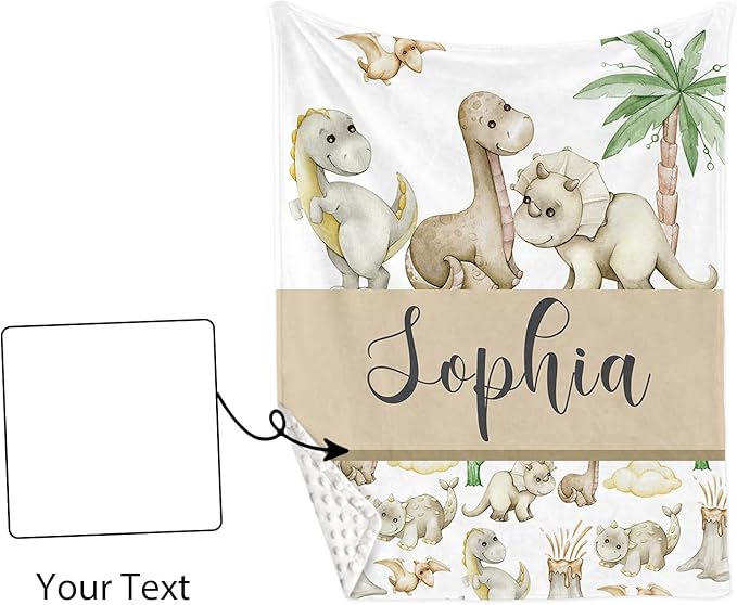 Custom Name Crib Bedding Set 3-Piece – Cute Dinosaur Design Baby Bedding Set with Personalized Soft Blanket, Fitted Sheet, Changing Pad Cover – Ideal Newborn Gift for Boys and Girls