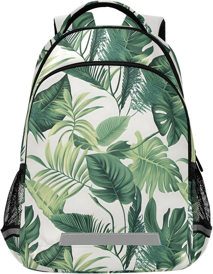 MNSRUU Laptop Backpack with Chest Strap, Monstera Pattern School Backpack, Travel Hiking Bag for Boys Girls Teen College Adult, Rucksack Knapsack