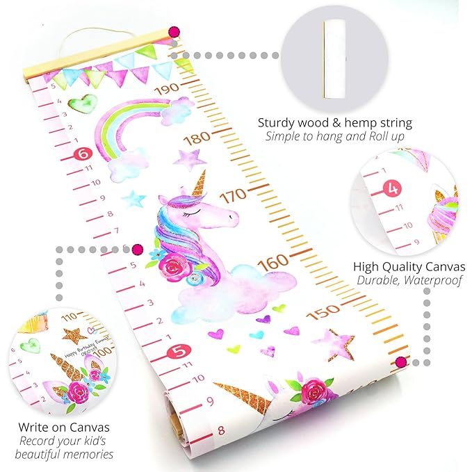 HomeEvolution Kids Growth Chart Height Measuring Chart, Unicorn Canvas Wall Hanging Rulers for Baby Children Girls Bedroom Decor
