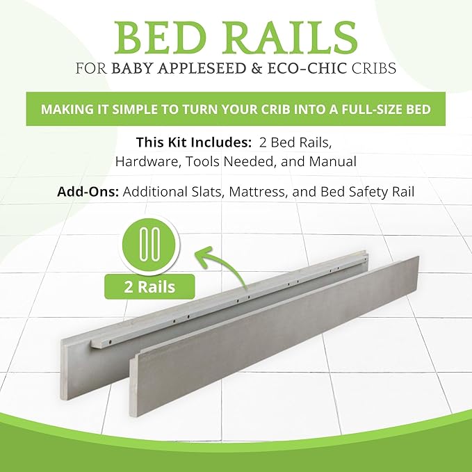 Full-Size Conversion Kit Bed Rails for Baby Appleseed and Eco-Chic Convertible Cribs - Solid Wood Rail - Toddler & Adult Bed Rail for Full-Size Beds - Nursery & Baby Furniture (Moon Grey, Option 1)