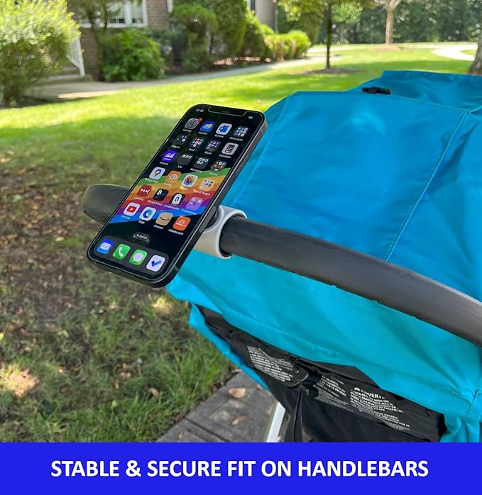 Stroller Phone Holder, MagSafe Compatible Magnetic Phone Mount for Stroller Handlebar. Installs in Seconds, Fast Attach & Detach