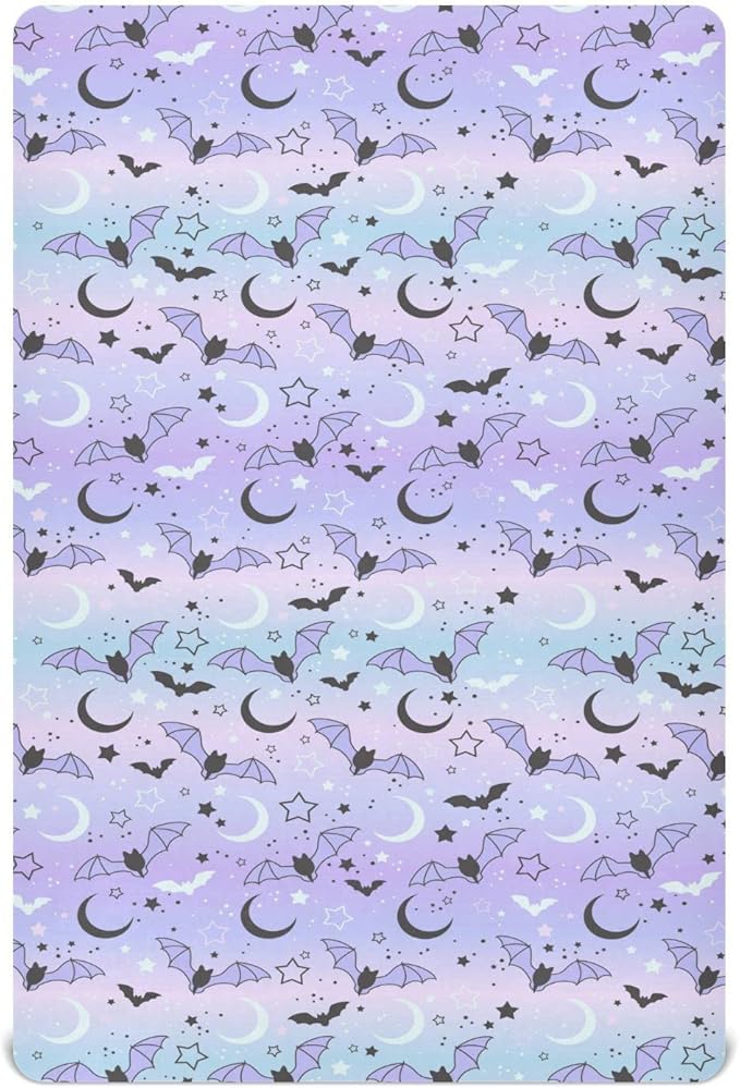 Fitted Crib Sheets for Boys Girls, Bats on The Starry Sky Soft Breathable Mattress Cover for Standard Crib & Toddler Bed Mattress, 52 * 28 in.