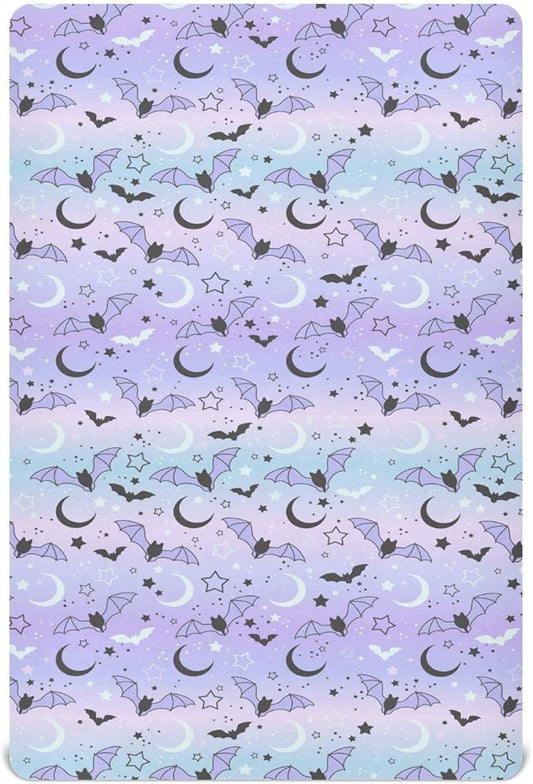 Fitted Crib Sheets for Boys Girls, Bats on The Starry Sky Soft Breathable Mattress Cover for Standard Crib & Toddler Bed Mattress, 52 * 28 in.