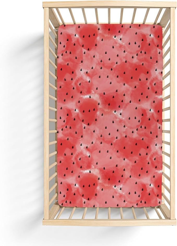 Red Watermelon Baby Crib Sheets for Boy Girl 28"x52" Tropical Summer Fruits Soft Snug Fitted Crib Mattress Covers Beach Vacation Nursery Baby Sheet for Standard Crib & Toddler Bed Mattresses