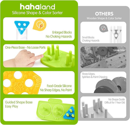 hahaland Silicone Blocks for Toddlers 1-3 - Montessori Toys for 1 Year Old Sensory Toys, Color Sorting and Stacking Toy Soft Textured Educational Learning Toddler Baby Toys 1 Year Old Boy Girl Gifts