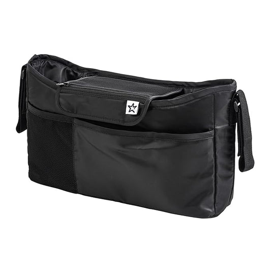 Tiny Twinkle Universal Stroller Organizer with Adjustable Strap - Waterproof Stroller Caddy Fits Baby Jogger, Nuna, Graco, Donna and Bugaboo Strollers（Black）