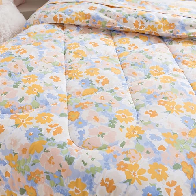 Caressma Toddler Bedding Set 4 Pieces,Smooth Microfiber Fabric Print Yellow Floral for Baby & Kids,Includes Flower Comforter, Fitted Sheet, Flat Sheet& Pillow Case for All Seasons