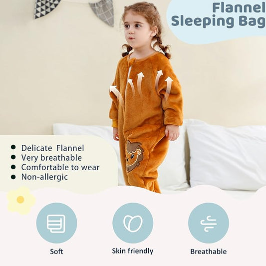 MICHLEY Toddler Flannel Sleeping Sack with Feet,Long Sleeve Baby Sleeping Bag 3-Way Zipper Super Warm Wearable Blankets