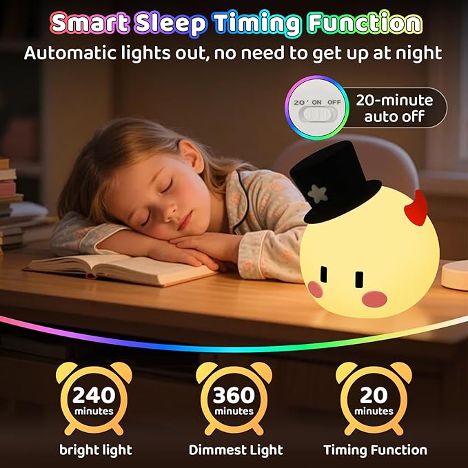 Monster Night Light for Kids Lamp, 8 Color Changing Dimmable Timer Bedside Night Lights, Squishy Silicone Lamp for Boys Girls Baby, Rechargeable Nursery Lamp for Toddler