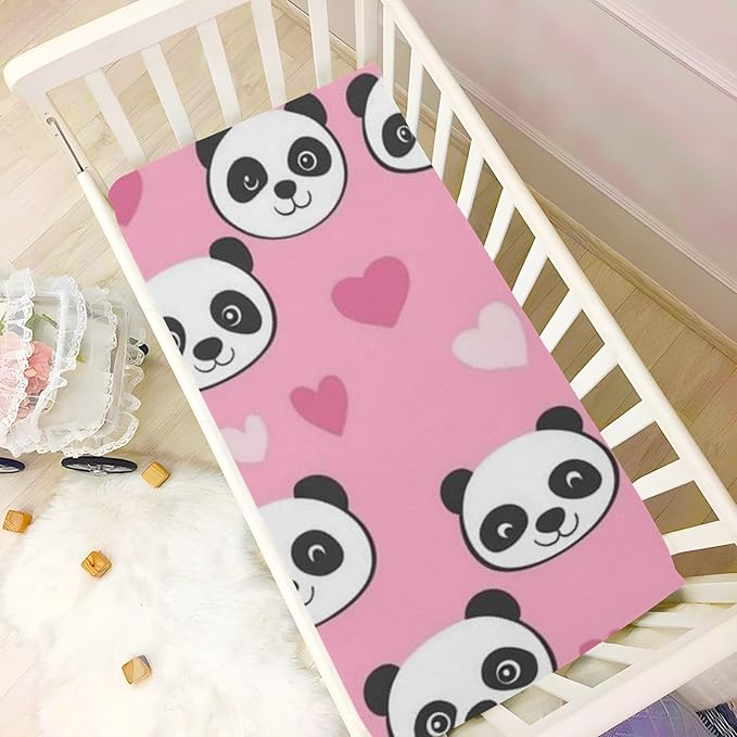 Pink Cute Panda Love Crib Sheets Standard Crib Toddler Mattresses Cover Fitted Baby Bed Sheet Breathable Crib Mattress Sheet for Girls Boys 52" x 28"x5''