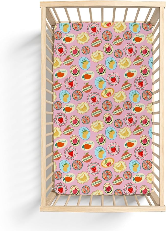 Fruits Summer Preppy Baby Crib Sheets for Girl 52x28Inch Cute Tropical Fruits Stamp Soft Snug Fitted Crib Mattress Cover Retro Summer Beach Nursery Baby Sheet for Standard Crib & Toddler Bed Mattress