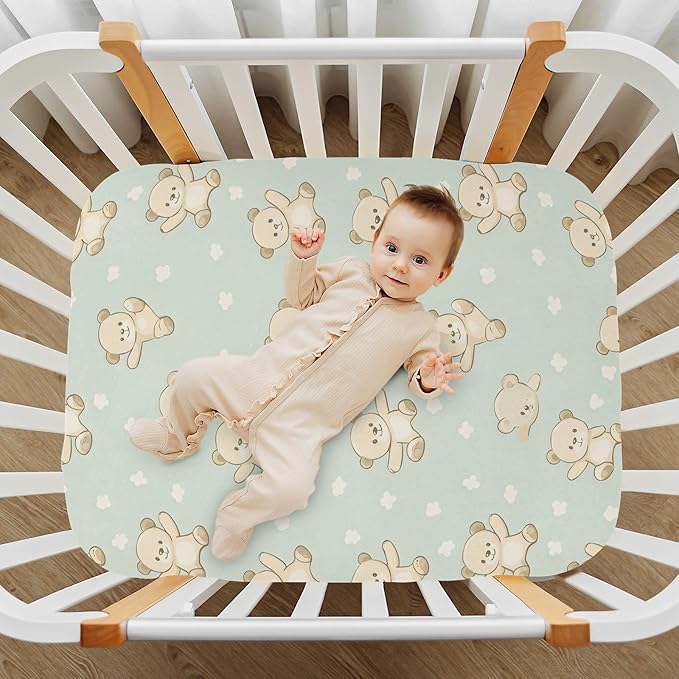 Baby Crib Sheets Fitted Crib Sheet Standard Crib and Toddler Mattress for Boys Girls 39 * 27in Pink Starfish Shell Pattern (Bear White Flower Pattern, Medium)
