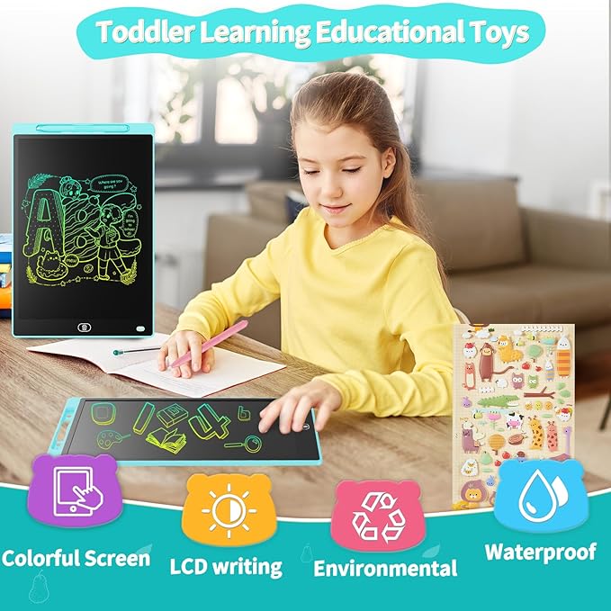 Genialba LCD Writing Board 16 Inches, Colourful Electronic Tablet, Portable Erasable Drawing Board, Graphic Tablet for Children's Games 3 4 5 6 7 Year Old Kid Boys Girls (Blue)
