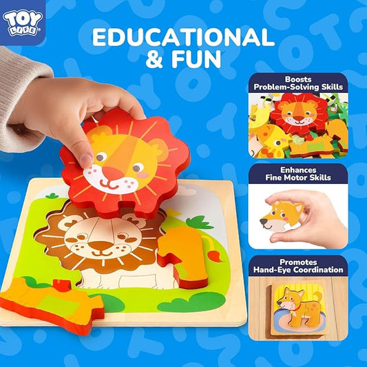 TOY Life Wooden Puzzles for Toddlers 2-4, Montessori Toys for 1 2 3 Year Old Boys Girls, Animals Puzzles Educational Learning Toys 2 Year Old, Christmas Birthday Gifts for Grandkids Ages 6M+