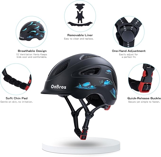 Kids Bike Helmet, OnBros Kid Bicycle Helmet for Girls and Boys with Light Lightweight Kids Helmets Certified Toddler Helmets for Kids 3-5-8-10 Age (46-50-55 cm)