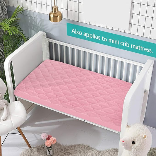 2 Pack Pack and Play Mattress Protector Sheets Fitted Waterproof Playard Mattress Pad Cover, Compatible with Graco Pack n Play & Dream On Me & Pamo Babe, Playpen/Playard Sheet, Gray&Pink, 39" x 27"