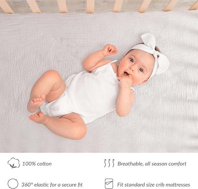 Meracorallo Muslin Fitted Crib Sheet, Soft and Breathable Solid Color Neutral Grey Baby Crib Sheet for Standard Crib and Toddler Mattresses