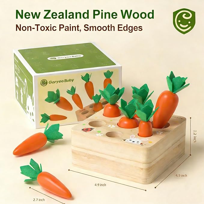 Montessori Wooden Carrot Shape Sorting Toy – Sensory Learning Puzzle for Toddlers, Size Matching and Fine Motor Skills Development, Educational Gift for Boys and Girls