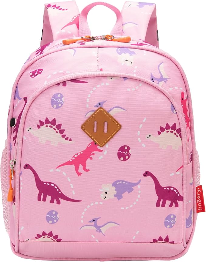 JinBeryl Toddler Backpack for Boys or Girls, Little Kids Backpack for Preschool or Kindergarten (Dinosaur Pink, Mini)