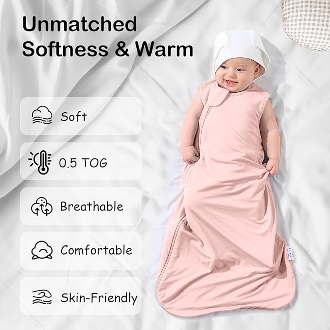 Supersoft Rayon Made from Bamboo Sleep Sack 24-36 Months 0.5 Tog Lightweight Toddler Sleep Sack 2t Baby Wearable Blanket 3t with 2-Way Zipper Summer Unisex Sleeping Bag for Babies - Pink