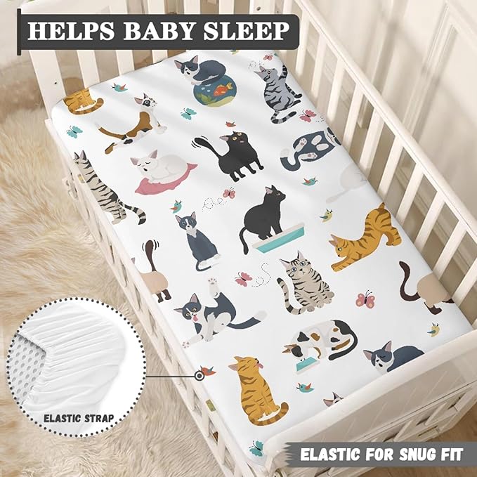 Different Cats Poses Baby Crib Sheets Fitted Crib Sheets Kid Crib Fitted Sheets Crib Cover Single Pack 28"x52" for Boys Girls
