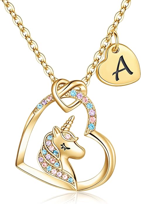 Hidepoo Stocking Stuffers for Teen Girls Kids - Colorful CZ Heart Pendant Initial Unicorn Necklaces for Girl Jewelry Birthday Gift Christmas Gifts for Grandkids Girls Kid