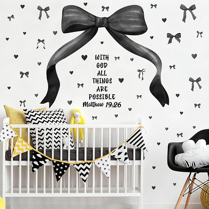 Large Black Bow Wall Stickers Watercolor Bowtie Wall Art Decor for Teen Girls Room Bows Bridal Shower Party Decals for Backdrop Peel and Stick Coquette Inspirational Decal Art Vinyl Mural for Bedroom