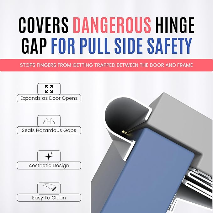 Fingersafe Commercial Door Finger Pinch Guard | Premium Pull-Side Door Hinge Stopper | Finger Pinch Door Guard for Kids and Adults Saftey | Baby Finger Pinch Protector for Doors - (Almond, 80")