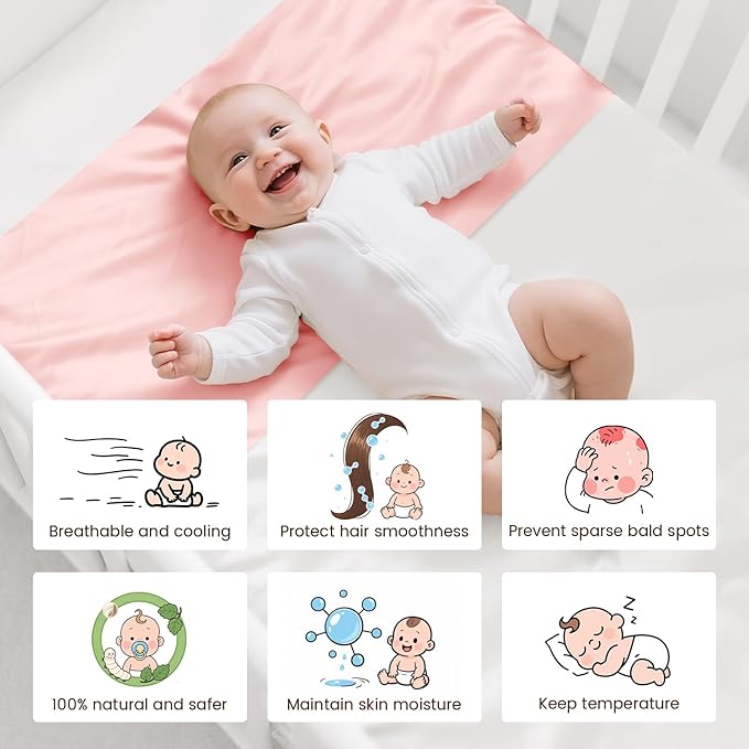 THXSILK 7A+ Grade 100% Mulberry Silk Crib Sleeve for Baby Girl Hairloss and Bald Spot, Toddler Sheet for Crib/Cot/Bassinet/Cradle Mattress 41.4inch*20.5inch, Charming Pink 2 Pack
