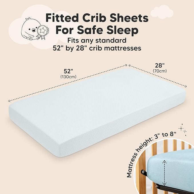 KeaBabies 2-Pack Fitted Crib Sheets for Boys, Girls, Baby - Soft Bamboo Viscose Cotton, 52x28 Standard Crib Mattress Sheets, Toddler Bed Mattress Cover, Gender Neutral, Breathable, Durable (Glacier)