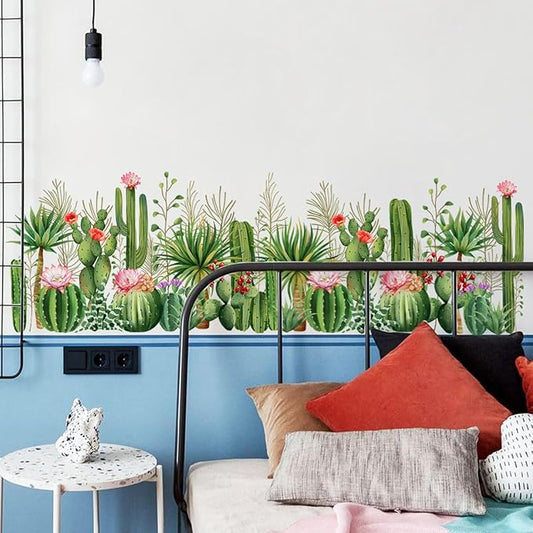 2 Pieces Cactus Wall Decals Vinyl Cacti Wall Stickers Removable Cactus Art Murals Peel and Stick Cacti Decor for Girls Bedroom Living Room Nursery