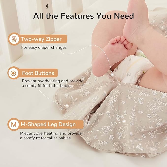 Transition Swaddle Sleep Sack, 3-6 Months, 12-18 lb, 2-Way Zipper, Moisture-Wicking Fabric, Improves Sleep, Snug Fit (Jungle and Deer)