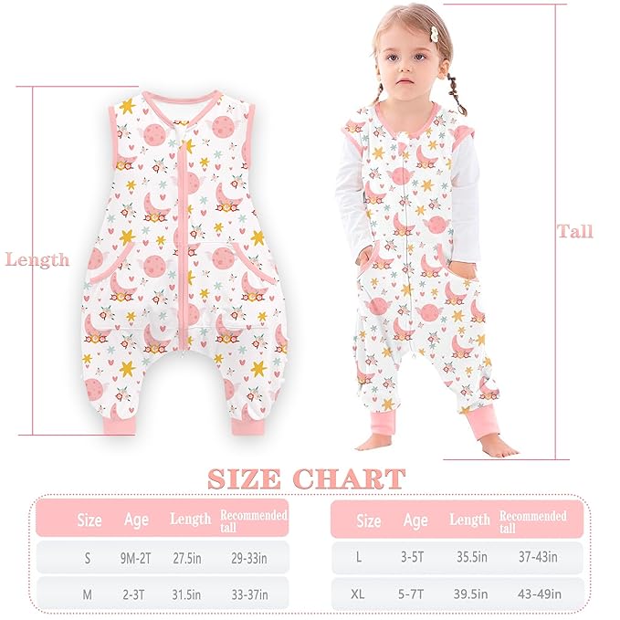 Toddler Sleeping Sack, Toddler Sleep Sack with Feet, Walker Wearable Blanket, Sleep Sack with Legs,0.5Tog（Flower 3T-5T）