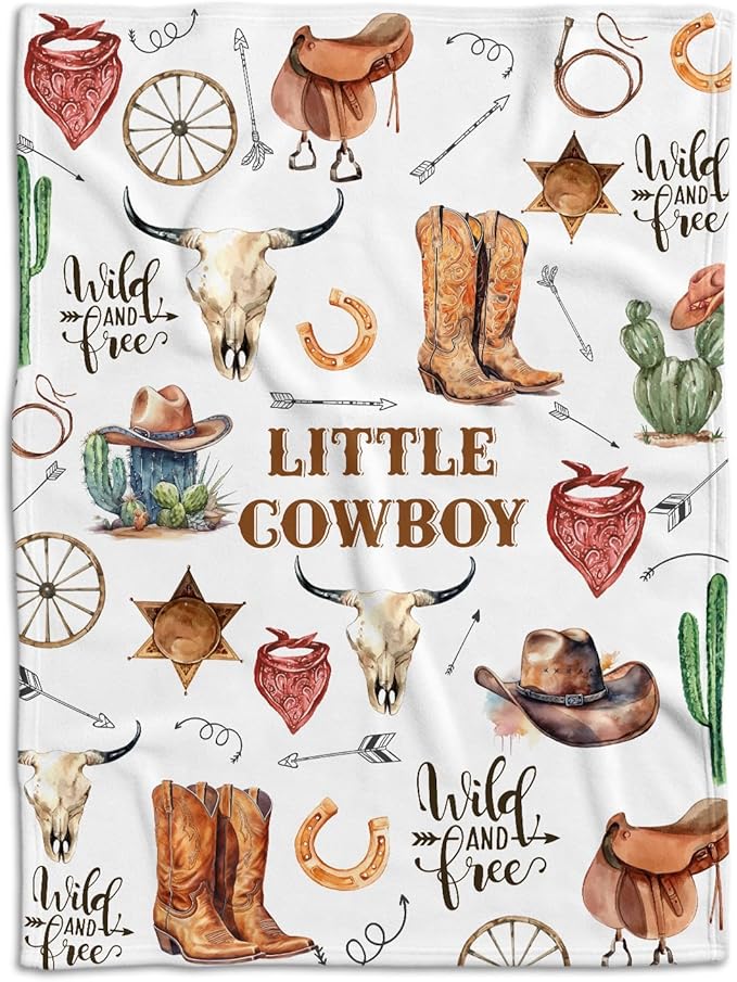 Western Blanket, Western Decor for Nursery Room, Baby Blankets for Boys Girls, Cowboy Baby Blankets, Western Baby Stuff, Soft Warm Lightweight Nursery Bed Blanket for Newborn Toddlers (02, 30x40 in)